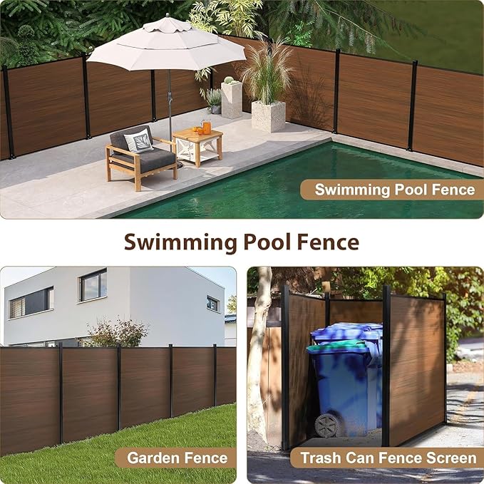 6x6 FT Wood Composite Privacy Fence Panel,Outdoor AC Unit Cover, Pool Equipment Screen, Trash Can Barrier | Weatherproof, Easy Installation, Durable Composite Fencing (Brown with 2 Post)
