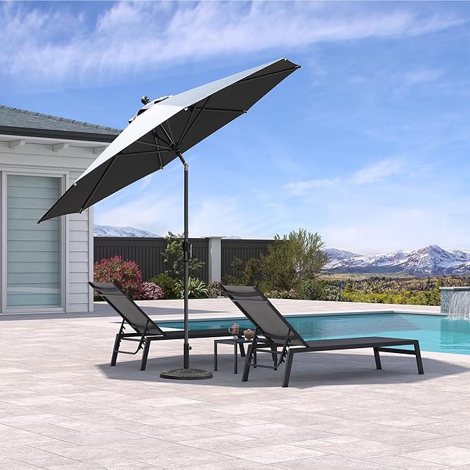 PURPLE LEAF 10' Round Patio Umbrella Outdoor Table Umbrella Aluminum Frame Market Umbrella Sun Umbrella with 8 Sturdy Ribs & Tilt for Garden Deck Lawn & Pool Gray