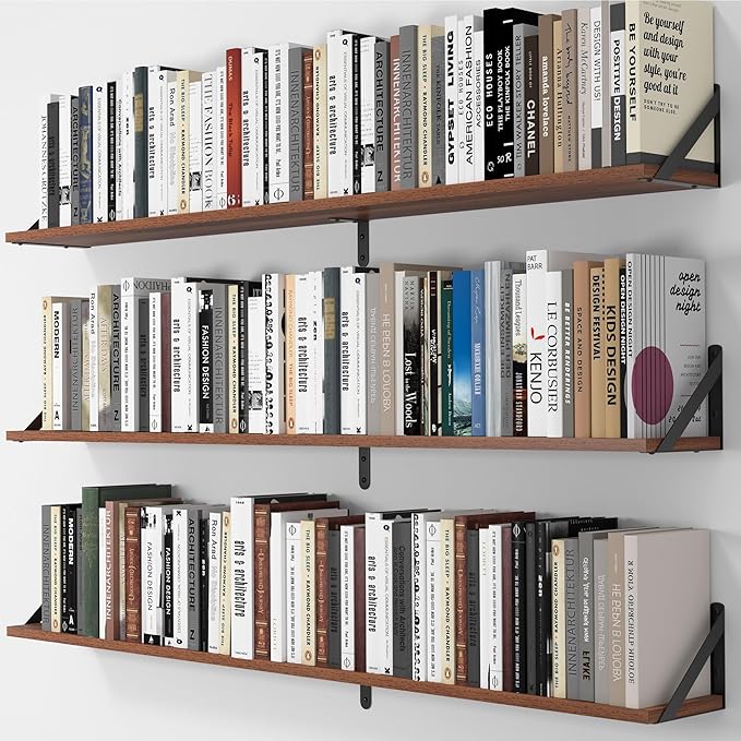 Heimlove 48 Inch Large Wall Bookshelves Set of 3, Wall Mounted Bookshelves,Heavy Duty Wooden Shelves for Living Room,Bedroom,Kitchen,Laundry Room Storage & Decor