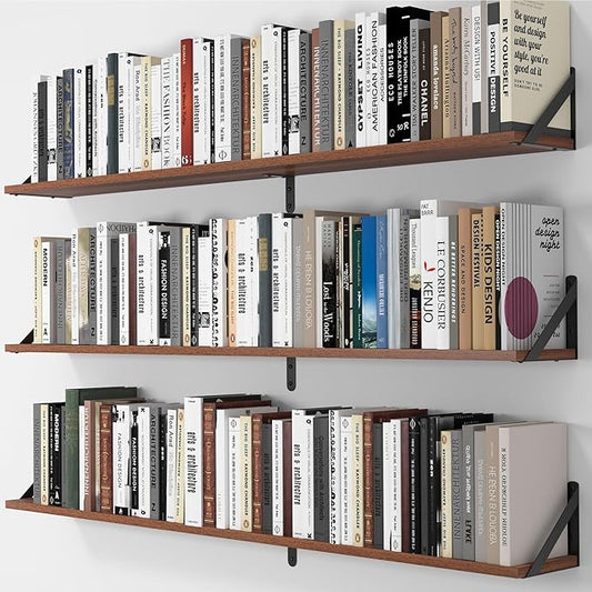 Heimlove 48 Inch Large Wall Bookshelves Set of 3, Wall Mounted Bookshelves,Heavy Duty Wooden Shelves for Living Room,Bedroom,Kitchen,Laundry Room Storage & Decor