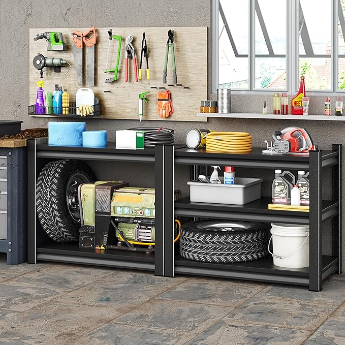 40" W Garage Shelving Heavy Duty, 960LBS Loads Garage Storage Shelves Heavy Duty, 2-Tier Metal Shelving Units and Storage Racks, Industrial Utility Shelf,40" Wx18 Dx36 H, Black