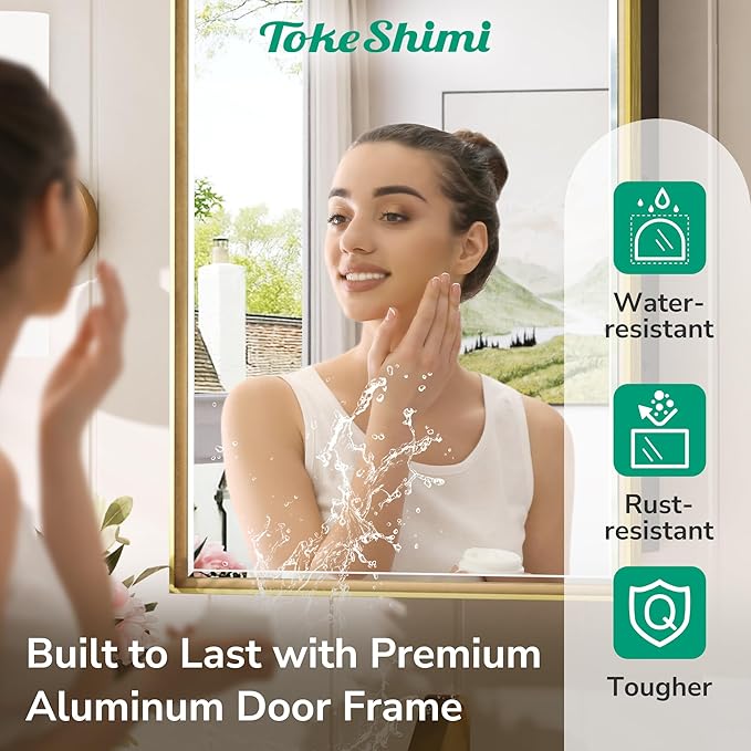 TokeShimi 21x27 Recessed Medicine Cabinet with Mirror Wall Mounted, Aluminum Gold Medicine Cabinet Mirrored, Metal Beveled Mirror with Storage for Bathroom Vanity
