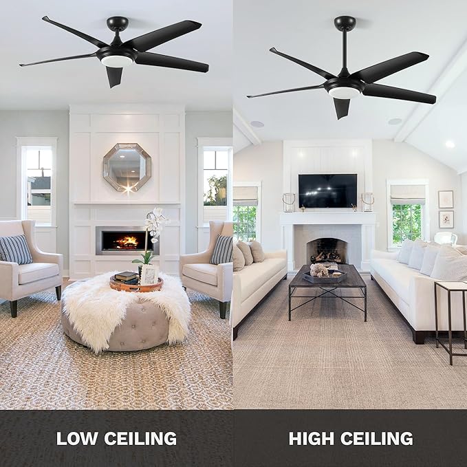 DWVO 56" Ceiling Fan with Light and Remote, Indoor Ceiling Fan Reversible Light Fixtures, 5 Blade Ceiling Fan with Memory 3 Color Temperature, 6 Speed Quiet DC Motor for Bedroom Living Room, Black