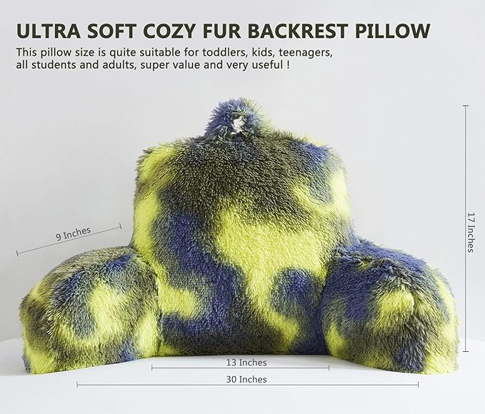Fur Reading Pillow w/Unique Camo Colors, Fluffy Cozy Bed Rest Pillow Lounge Cushion with Arms for Adults & Kids, Back Pillow for Sitting in Bed Couch Chair, Functional Bed Wedge Pillows