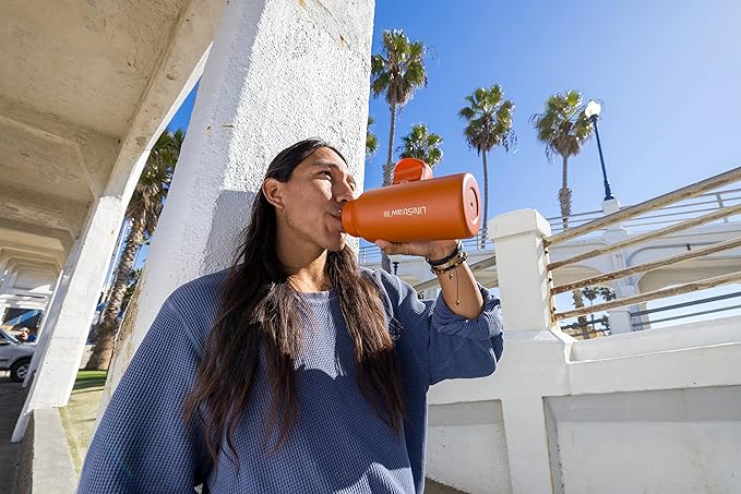 LifeStraw Go Series – Insulated Stainless Steel Water Filter Bottle for Travel and Everyday use removes Bacteria, parasites and microplastics, Improves Taste, 1L Kyoto Orange