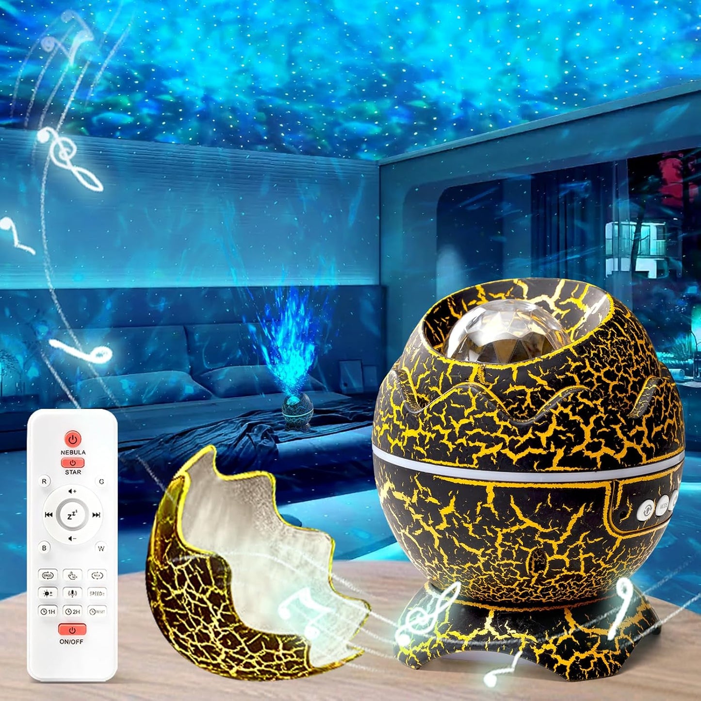 XQBX Dinosaur Egg Galaxy Projector Glow in The Dark Stars for Ceiling Room Decor Aesthetic led Lights for Bedroom Mothers Day Gifts Disco Ball Decor Ceiling Light Fixture Autism Sensory Products