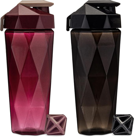 Classic 28oz Blender Shaker Bottle | Protein Shaker Bottle with Diamond Agitator | Shaker Cup with Carrying Handle and Dishwasher Safe | 2-Pack Black & Maroon