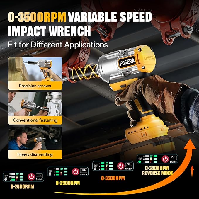 Cordless Impact Wrench 1/2 Inch - Compatible with Dewalt 20V Batteries, 1100 Ft-lbs (1500N.m) High Torque Impact Driver, Brushless Impact Gun with 3 Speed Modes & LED Light (Battery Not Included)