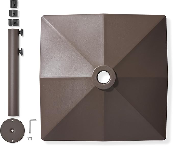 Casafield Patio Umbrella Base, 131lb Capacity, Fillable Heavy Duty Rolling Stand for Outdoor, Patio, Lawn, Deck, Poolside - Brown