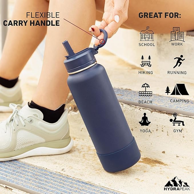 Hydrapeak 26oz Sport Insulated Water Bottle with Straw or Chug Lid, Leak & Spill Proof, Keeps Drinks Cold for 24 Hours, Hot for 12 Hours, Premium Stainless Steel Water Bottles (26oz, Pale Sage)