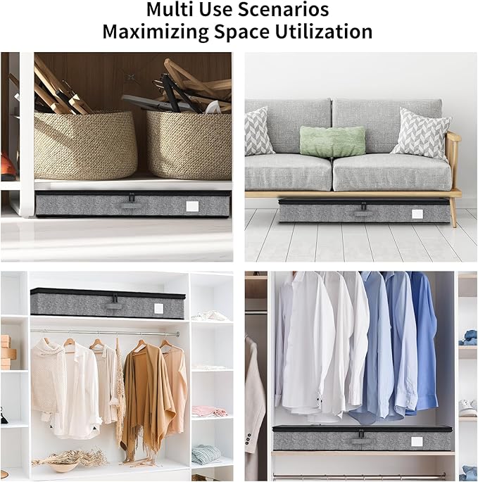 Fixwal 4 Pack Underbed Storage Containers, Below 4.5 Inches Low Profile Under Bed Organizer Clothes Storage Bins with Sturdy Sidewalls and Bottom