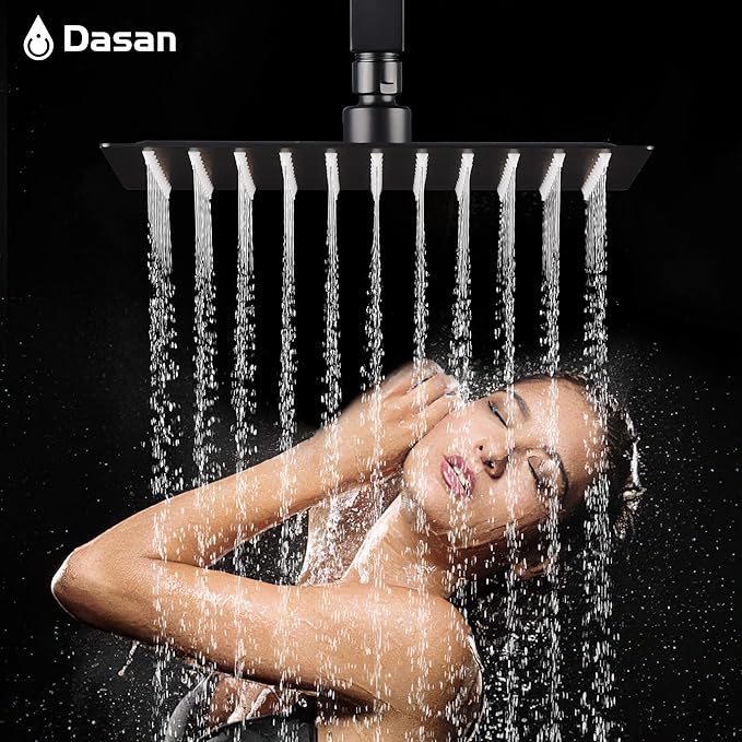 DASAN Full Body Shower System with 6 PCS Body Spray Jets & 12'' Rain Shower Head & Handheld, Ceiling Mount Rain Shower System Matte Black Shower Faucets Sets Complete with Valve, SA-SS03AMB-S12C2