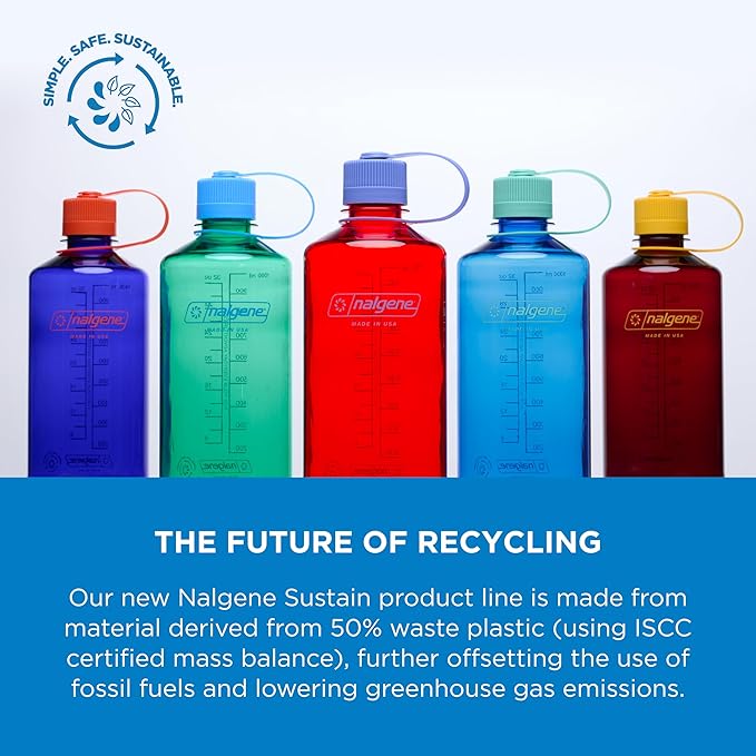 Nalgene Sustain Tritan BPA-Free Water Bottle Made with Material Derived from 50% Plastic Waste, 16 OZ, Narrow Mouth