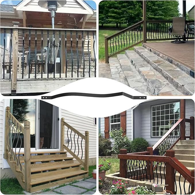 Akenow 26 Pack Deck Balusters, 36"X1" Metal Deck Spindles, Heavy Duty Deck Railing,Wave Arc Baluster with Black Screws, Stylish Baluster for Outdoor Stair Deck Porch