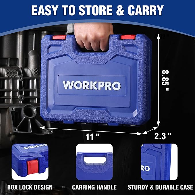 WORKPRO 14-Piece 1/2＂ Drive Deep Impact Socket Set, 6-Point Impact Deep Socket Set with Heavy Duty Storage Case for Automotive and Mechanical Repairs, 3/8"-1-1/4", Cr-V Steel, SAE