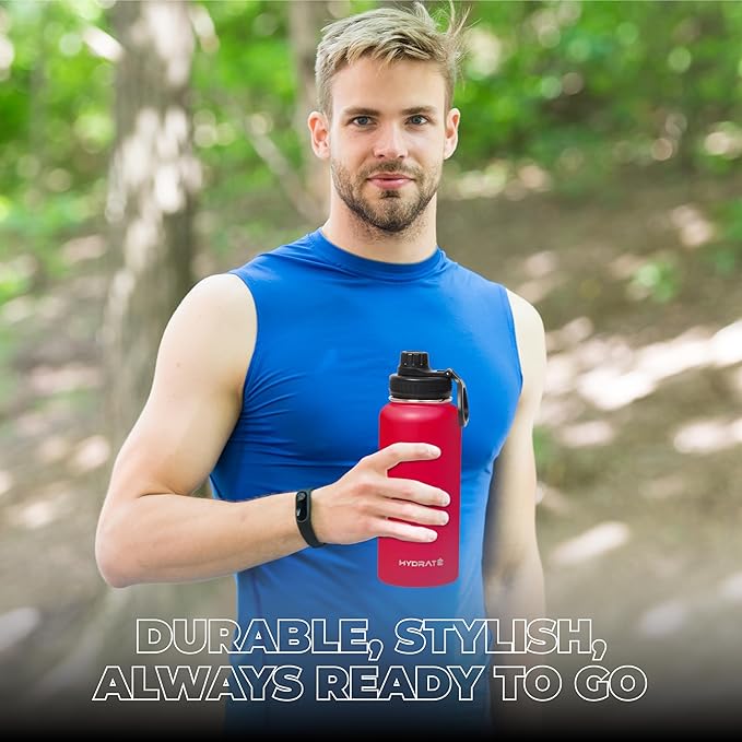 HYDRATE Insulated Stainless Steel Water Bottle - Large Reusable Flask with Leak-Proof Design and Convenient Handle - Double Vacuum Insulation for School, Work, or Adventure