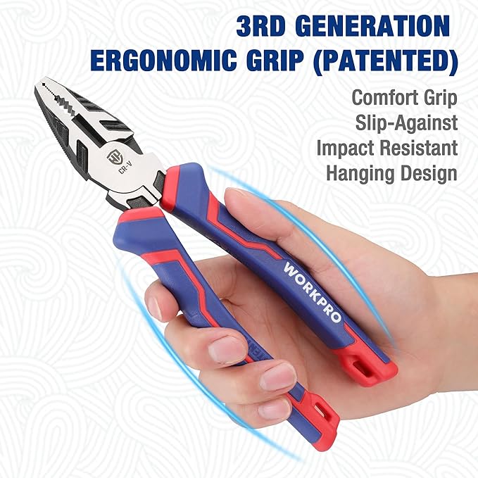 WORKPRO 8" Linesman PRO Screw Extractor Pliers(Combination Pliers) with Unique Non-slip Jaws, Stripped Screw Remover Tool, Lineman Plier for Quickly Removal of Damaged or Rusted Fasteners