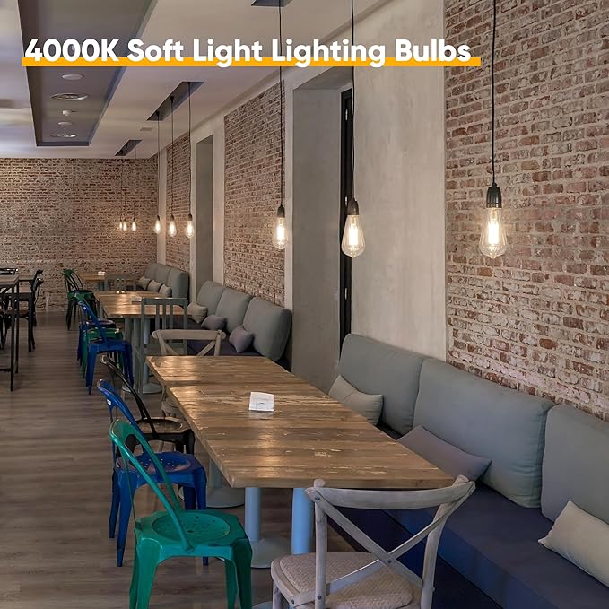 WIHTU LED Edison Light Bulbs, Vintage 6W LED Bulb 60W Equivalent, St58 4000K Daylight Soft White with CRI 85+, E26 Standard Base, 900LUM, Non-Dimmable, Clear Glass, Pack of 4