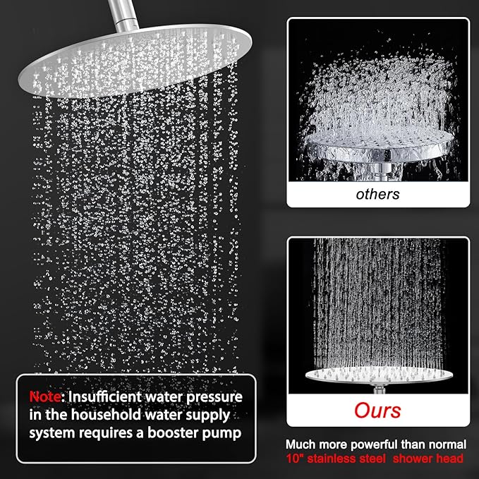 Shower Faucet Set 10IN Brass Rough-In Valve Body Trim Kit Rainfall Included Handle Accessories Complete 2 Functions with Rain Head and Handheld Bathroom Systems (10'', Chrome Polished)