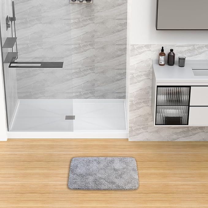 Sunrosa Shower Base 48"×32"×4", Single Threshold Shower Bases with Center Drain, Rectangle Solid Surface White Shower Pan, Slip Resistant Textured Surface, Include Stainless Steel Chrome Cover