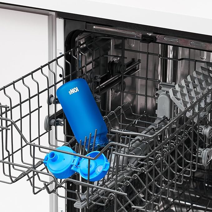 Ion8 Small Water Bottle, 350 ml/12 oz, Leak Proof, Easy to Open, Secure Lock, Dishwasher Safe, BPA Free, Carry Handle, Hygienic Flip Cover, Easy Clean, Odor Free, Carbon Neutral, Blue