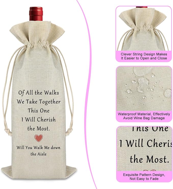 Gfhzdmf Proposal Gift Engagement Gift for Women Men Wine Gift Bag Wedding Day Gift for Bride Groom Wedding Gift for Dad Bridesmaid Anniversary Valentine Gift for Girlfriend Burlap Wine Bottle Bags