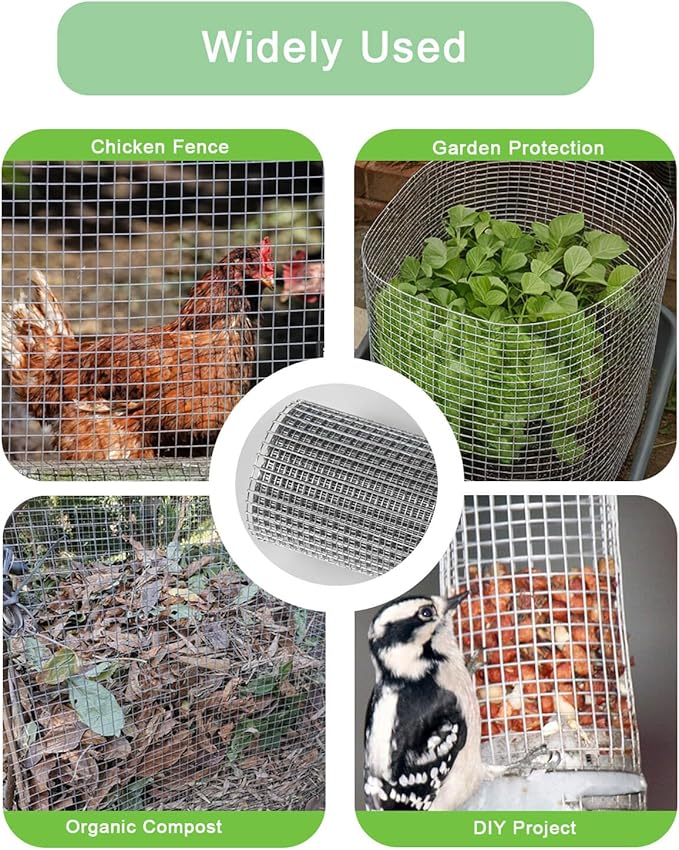 Hardware Cloth 24in x 10ft 1/2 Inch 19 Gauge, Hot-Dipped Galvanized Welded Wire Mesh, Low Carbon Steel, Animal Cage Wire Netting, Garden Wire Mesh