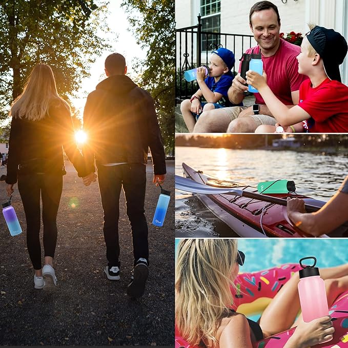 32 Oz Water Bottle, Sports Water Bottle with Straw Lid, Vacuum-Insulated Stainless-Steel, Double-walled Thermos Water Bottle (Black, 32 OZ)