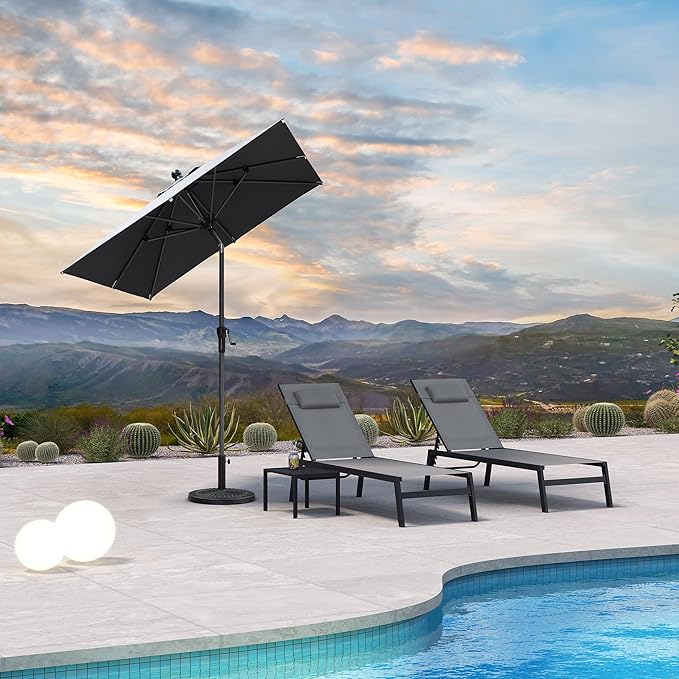 PURPLE LEAF 6' x 6' Square Patio Umbrella Outdoor Table Umbrella Aluminum Frame Market Umbrella Sun Umbrella with 8 Sturdy Ribs & Tilt for Garden Deck Lawn & Pool Gray