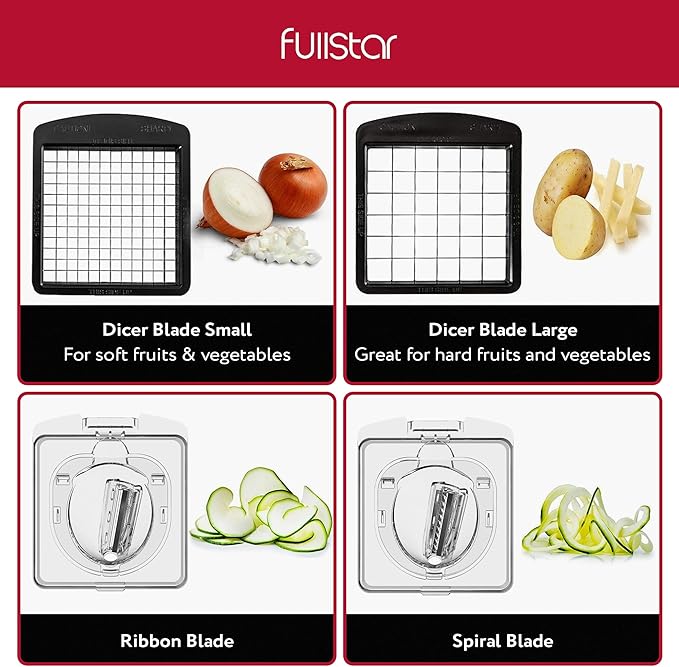 Fullstar Vegetable Chopper - Food Chopper - Onion Chopper - Vegetable Slicer & Spiralizer - Veggie Chopper with Container - Kitchen Gadgets - Home Essentials - Kitchen Accessories (4 in 1, Clear)