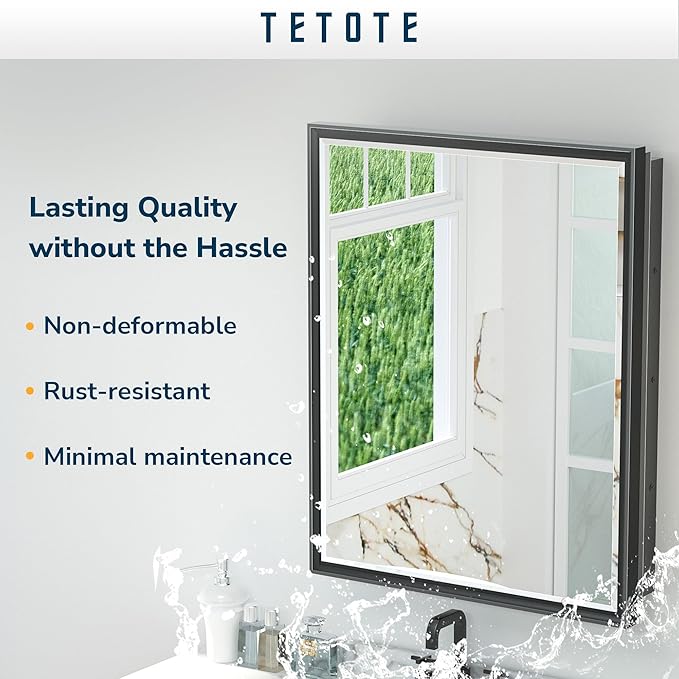 TETOTE 60x30 Inch Black Medicine Cabinet Mirror for Bathroom Aluminum Framed Surface or Recessed Wall-Mounted Medicine Cabinets Beveled Mirror with Storage 3 Door Modern Farmhouse