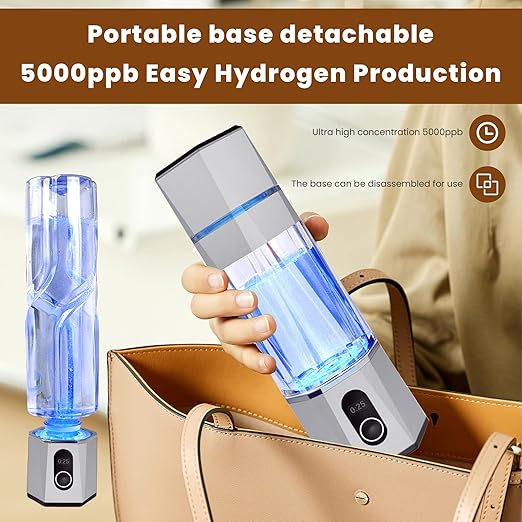 Hydrogen Water Bottle Generator, High-Efficiency Hydrogen Water Machine Up to 5000 PPB, Hydrogen Water Bottle for 99.99% Pure Hydrogenated Water, SPE/PEM,OLED (Silver), zbfc1SILVER