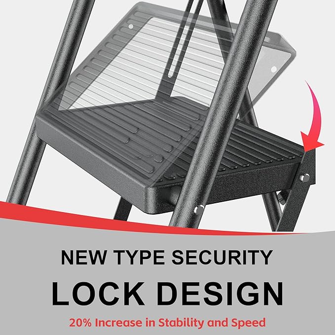 Step Ladder Foldable Folding Stool - for Home Adults Kitchen 2 Stepping Extension Tall Heavy Duty with Handrails - Closet Stepstool Stair Ladders Extendable Stepladder for Indoor House 600Lbs