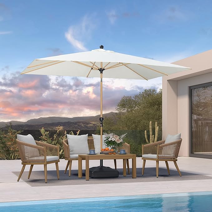 PURPLE LEAF 6.5' x 10' Patio Umbrella Outdoor Table Umbrella Aluminum Market Umbrella with Push Button Tilt & 8 Sturdy Ribs and Crank Rectangular Sun Umbrella for Pool Backyard Beach, Cream