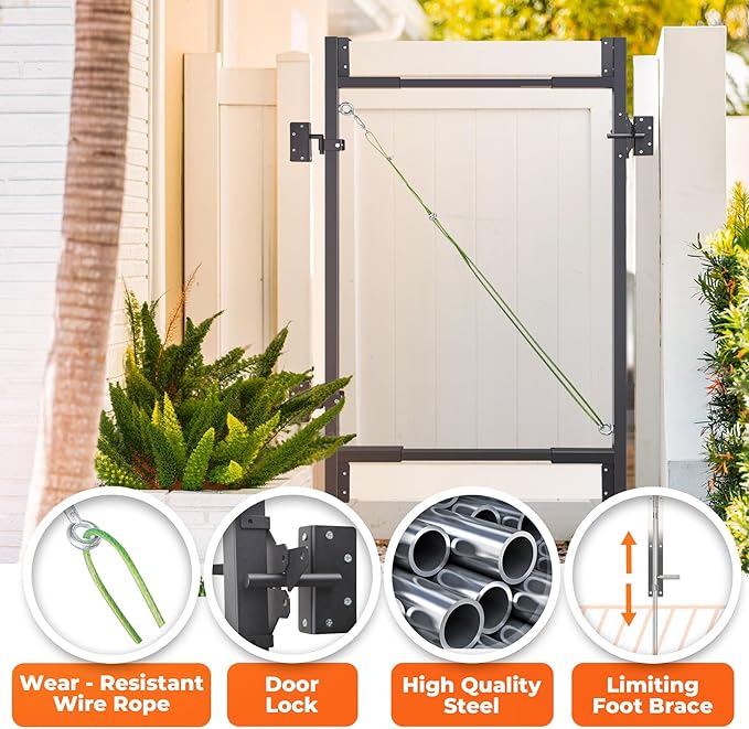 Heavy Duty Fence Gate Kit 36"-72" Adjustable DIY Wood Gate Building Kit, Fits 1"x4" & 2"x4" Wood for 4-5 ft Gates