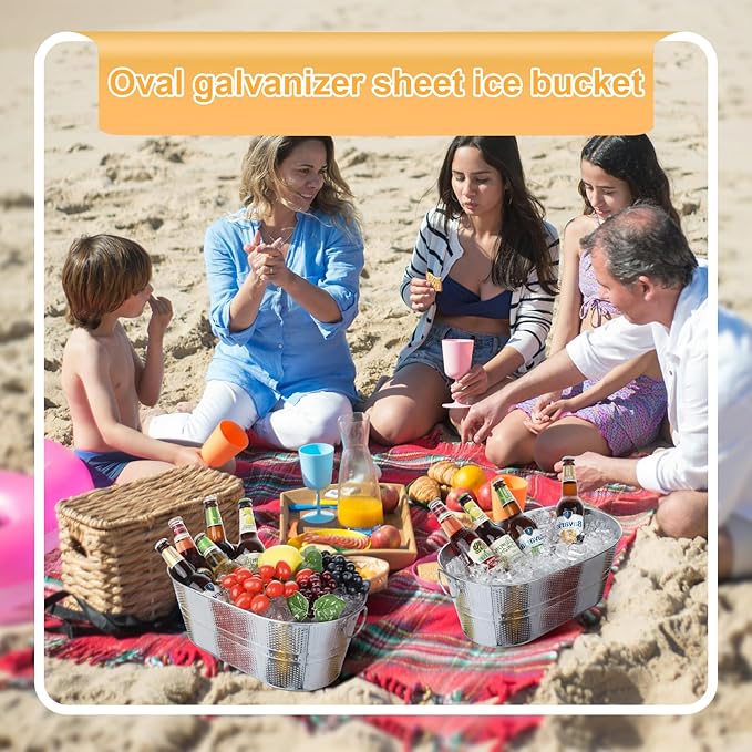 Galvanized Tub Dot Beverage Tubs 2pcs Metal Ice Buckets for Cocktail Bar 3 Gallon Wine Beer Drink Buckets with Handles Large Tub Cooler Mimosa Bar Supplies Ice Bucket for Parties (Galvanized 2pcs)