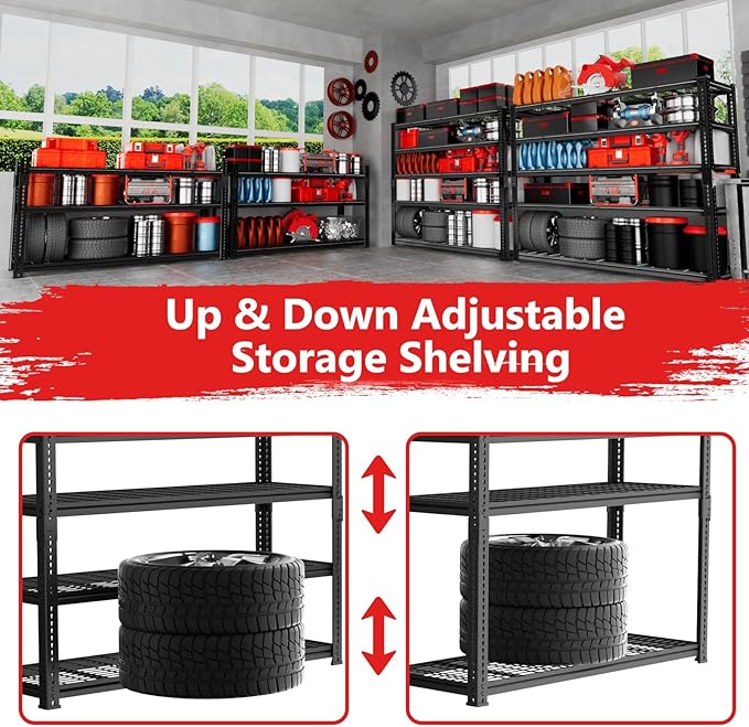 Storage Shelves, Garage Shelving Heavy Duty 2800 LBS Capacity, 48"L x 18"W x 72"H Adjustable Metal Shelving Organizer Wire Rack, 5 Tier Utility Shelf Unit for Pantry Closet Warehouse Organization