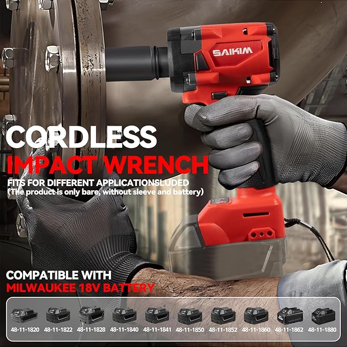 Cordless Impact Wrench 1/2 inch for Milwaukee 18v Battery, 200ft-lbs High Torque Impact Driver, Brushless Electric Impact Gun with 4 Modes & LED Light for Car, Truck, Mower (Battery Not Included)