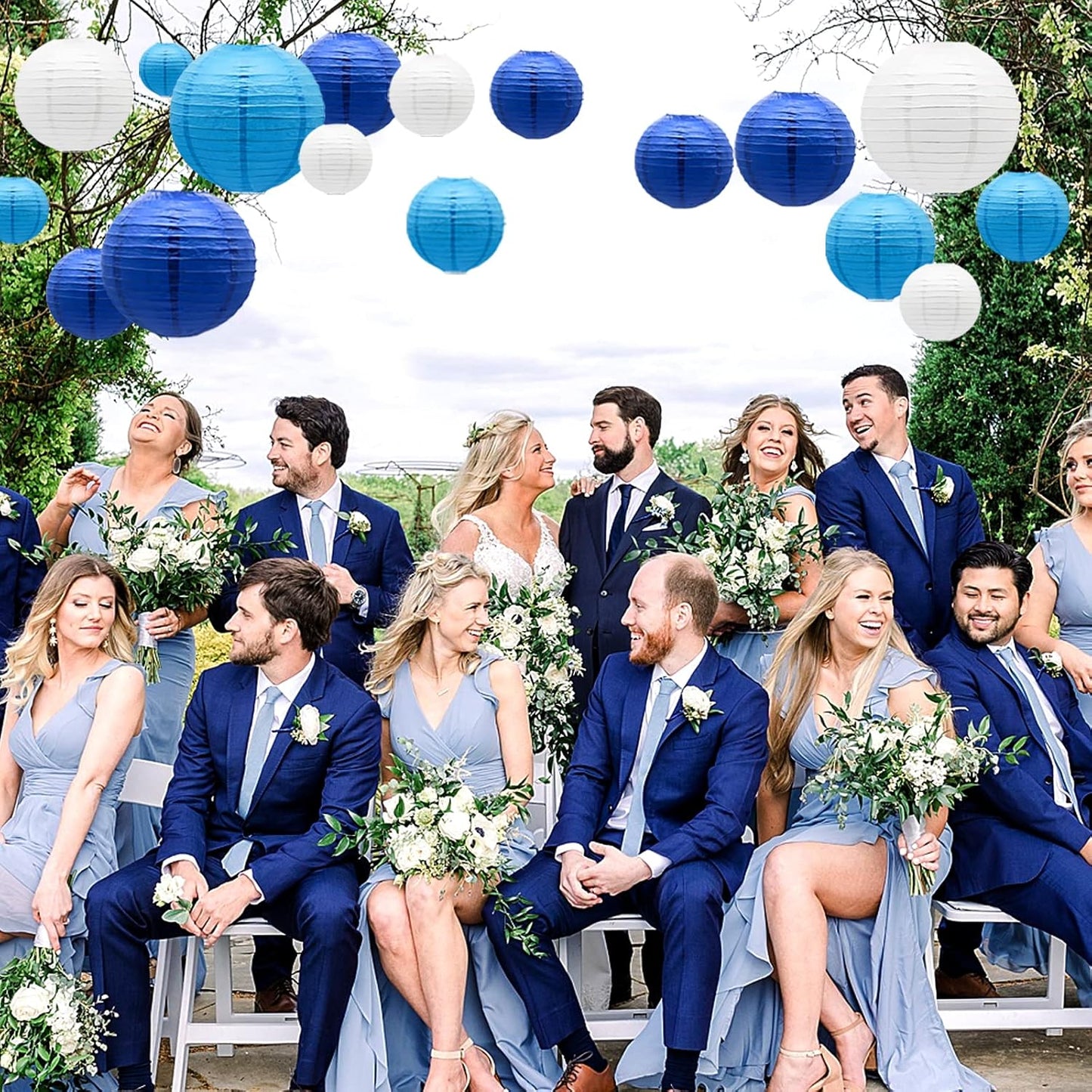 ADLKGG Blue Paper Lanterns Decorative, Hanging Round Paper Lantern Party Supplies for Anniversary Graduation Wedding Birthday Party Baby Shower Decorations Indoor Outdoor, 21pcs