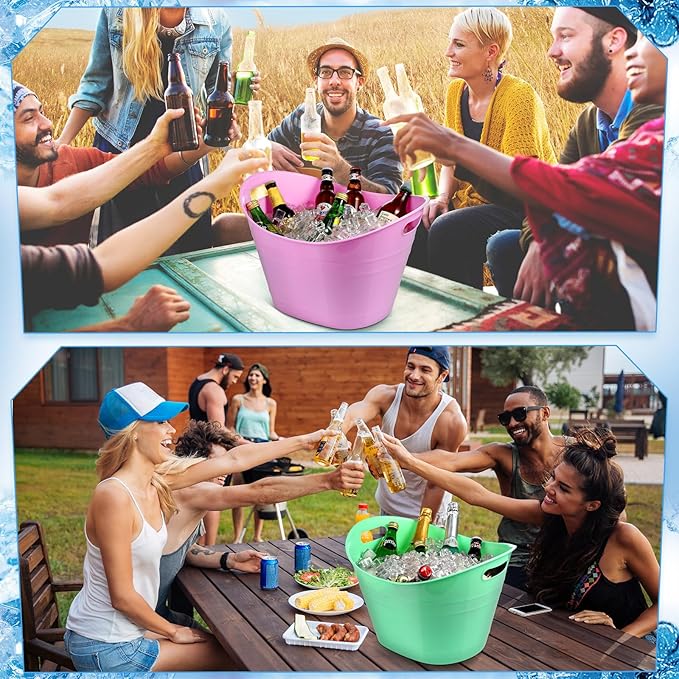 Patelai 6 Pcs Ice Buckets Bulk, Plastic Ice Buckets with Handles, Oval Storage Tub, Large Capacity Ice Drink Bucket for Party Bar Wine Beer Champagne Beverage Bottle Cooler (Fresh Color,18 Liter)