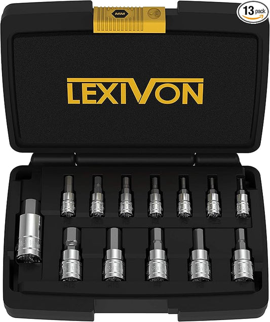 LEXIVON HEX Bit Socket Set, Premium S2 Alloy Steel | 13-Piece Metric 2mm - 14mm Set | Enhanced Storage Case (LX-141)