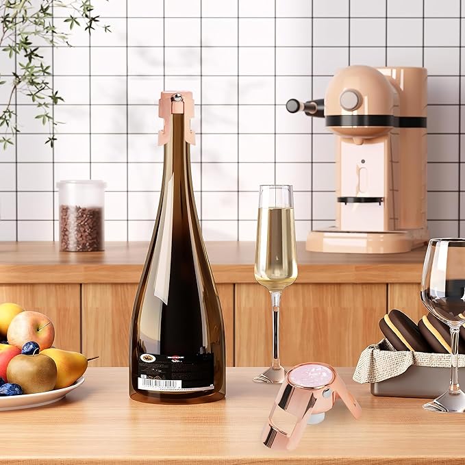 LIZIMANDU Champagne Stopper, Stainless Steel Bottle Plug Sealer for Sparkling Wine, Superior Leak,keeps Wine, Champagne, Prosecco, Cava, and Sparkling Wine fresh longer(1-Rose Gold)
