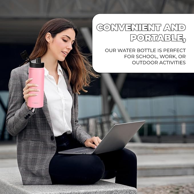 HYDRATE Insulated Stainless Steel Water Bottle - Large Reusable Flask with Leak-Proof Design and Convenient Handle - Double Vacuum Insulation for School, Work, or Adventure