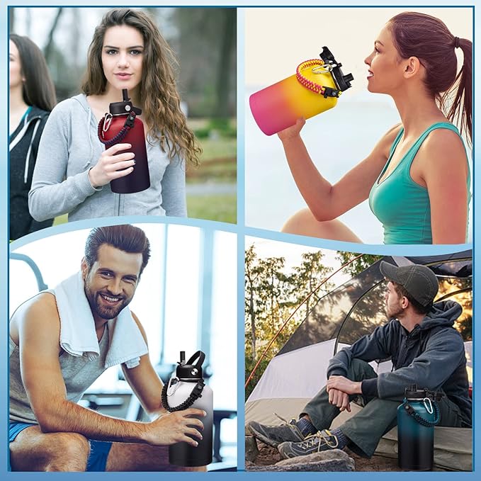 Insulated Water Bottle with Straw - 64oz Stainless Steel Water Bottles with Paracord Handle, 1/2 Gallon Big Water Jug Vacuum Insulated Waterbottle Metal Flask Reusable Double Wall Sport Bottle