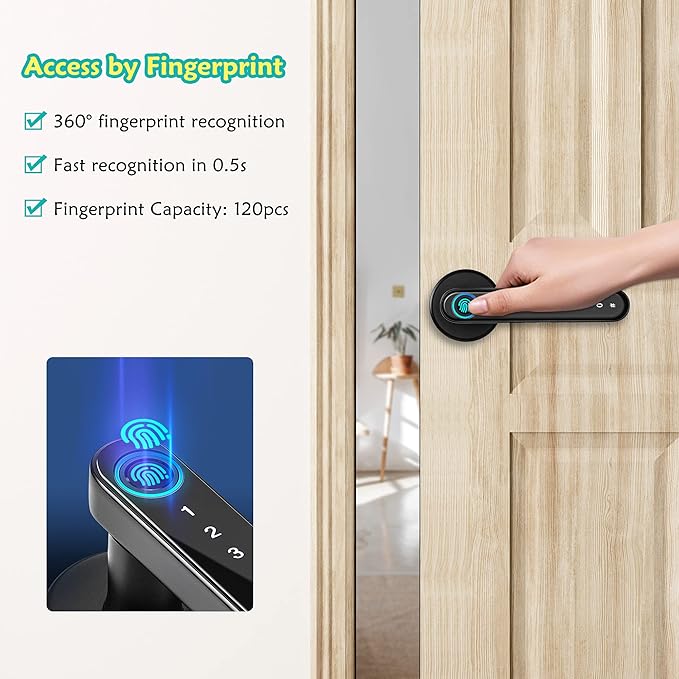 Smart Lock,CATCHFACE Fingerprint Door Lock TTlock Door Lock Keyless Entry Door Lock WiFi Smart Locks for Front Door Biometric Door Lock with Fingerprint,Free App,Share Ekey and IC Card(Matte Black)