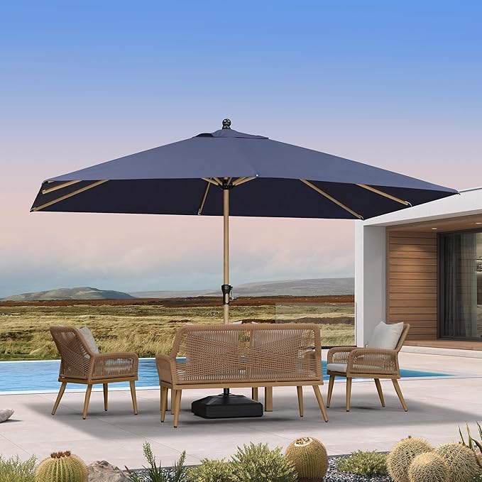 PURPLE LEAF 9' x 11.5' Patio Umbrella Outdoor Table Umbrella Rectangular Aluminum Market Umbrella with 8 Sturdy Ribs & Crank Outdoor Umbrellas for Garden Deck Patio, Navy Blue