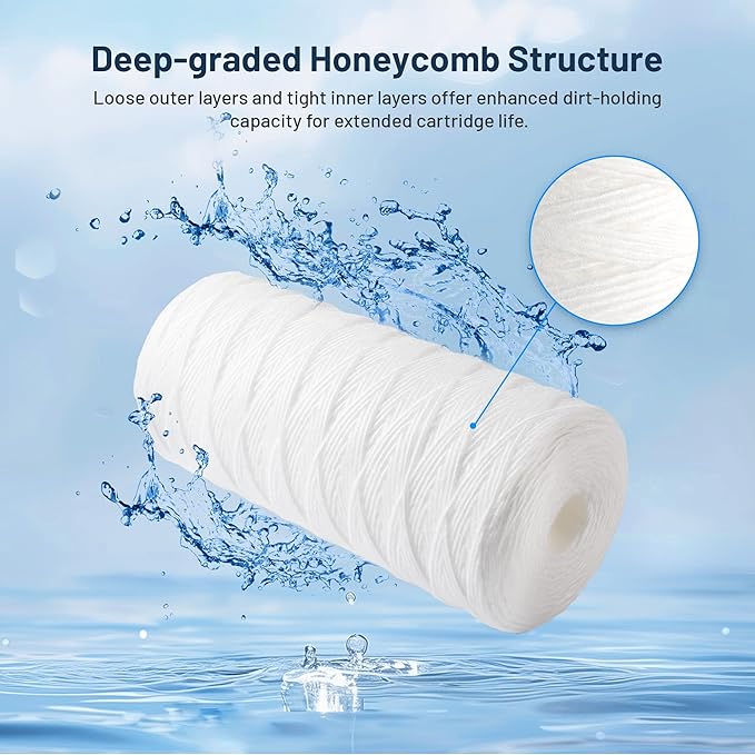 Whole House Water Filter Cartridge Replacement for Well Water, 5 Micron Water Filter 10" x 4.5" String Wound Sediment Water Filter Compatible with PSE1800, PC40, SWC-45-1005, WP5BB97P - 1 Pack