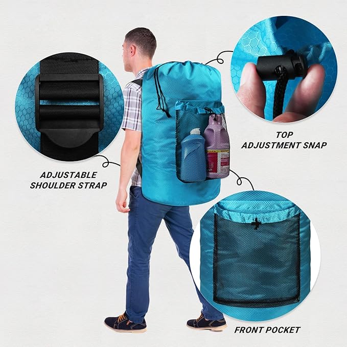 Laundry Bag with Shoulder Straps and Mesh Pocket Laundry Backpack Large Portable Laundry Hamper for College Laundromat Apartment