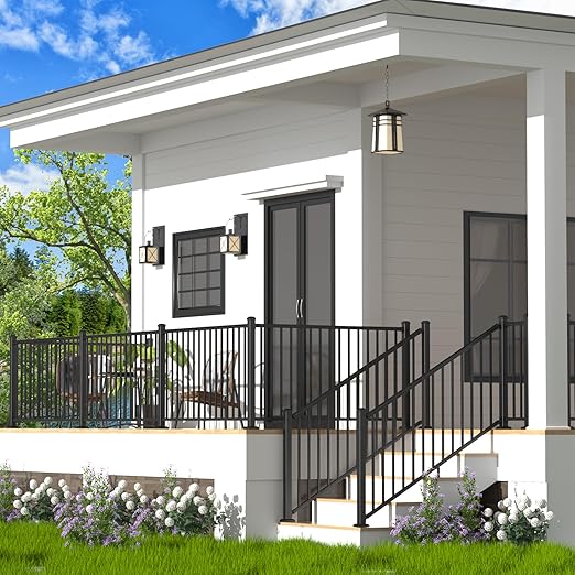 2 Pack Aluminum Fixed Railing Bracket, Deck Railing Bracket Connector, Black Textured Powder-Coat Finish Railing System for Outdoor Decks, Porches & Balconies