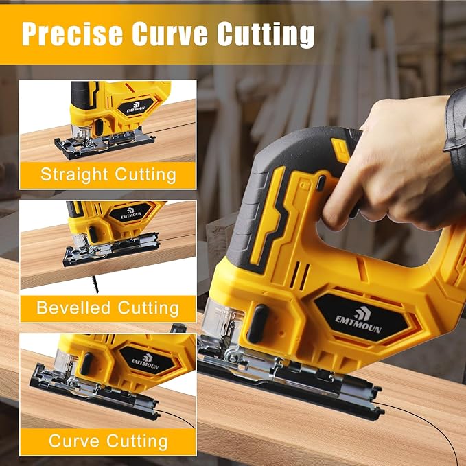 Cordless Jig Saw Compatible with Dewalt 20V Max Battery, Brushless Jigsaw For 3 Orbital Settings, 3200RPM, 0-45° Bevel Cuts, Jigsaw Tool with LED Light (Battery Not Included)